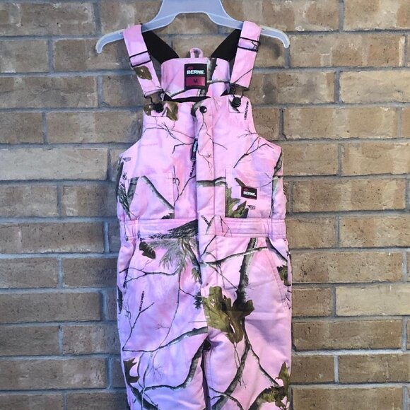 Berne Real Tree Pink Insulated Camo Bib Overalls Girls Size M Hunting Winter - Picture 1 of 10